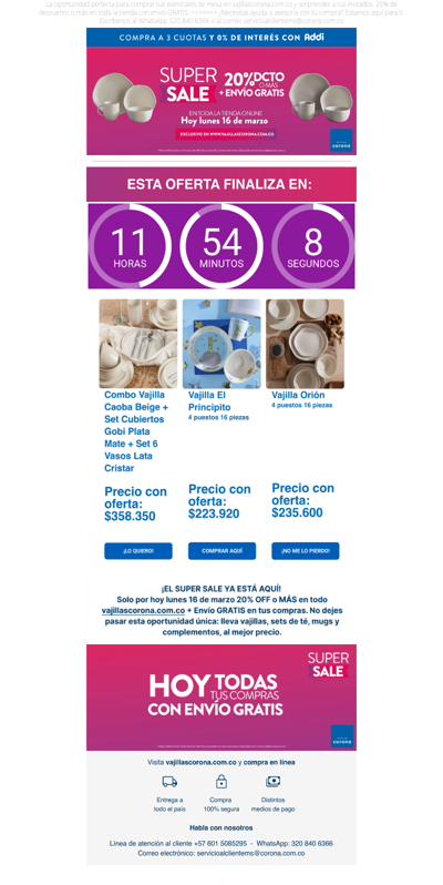 🎉 SUPER SALE Vajillas Corona: ofertas imperdibles con envío GRATIS ⏰