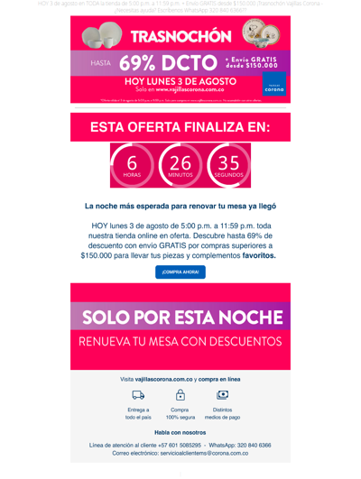 ⏰ Hoy es noche de descuentos: Hasta 69% DCTO en TODO + Envío GRATIS desde $150.000 🔥​