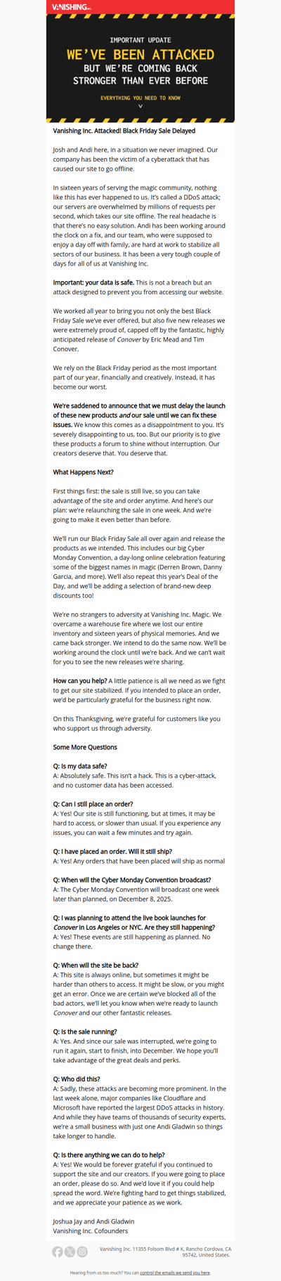 Our Website was Attacked! Black Friday Sale Delayed