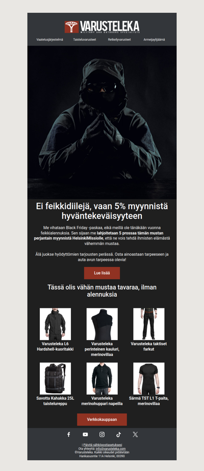 Varustelekan Black Friday -tarjous