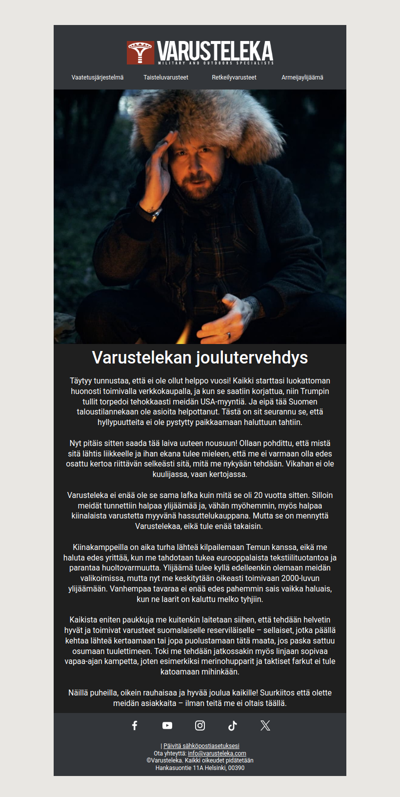Varustelekan joulutervehdys
