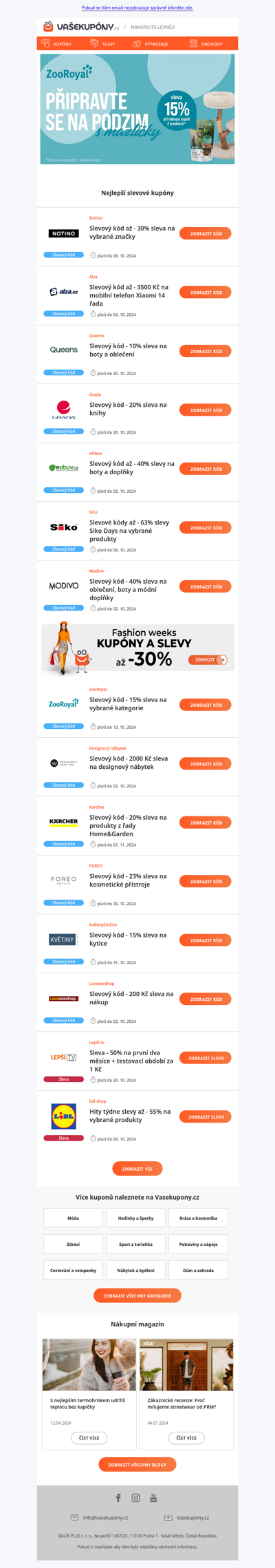 Slevové kupóny od Notino - 30% | Eobuv - 40% | Alza - 3500 Kč | Siko - 63% | Modivo - 40% | Grada - 20% | Queens - 10% | Zooroyal - 15% a další