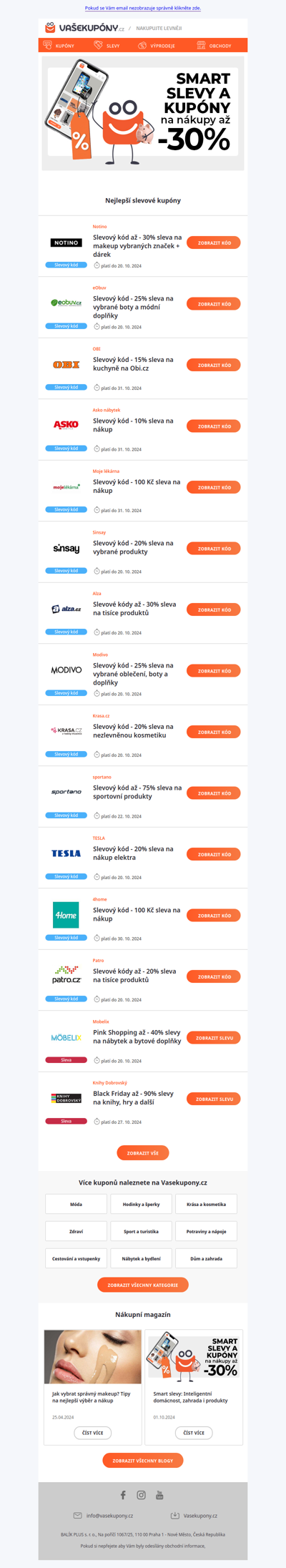 Slevové kupóny od Notino - 30% | Eobuv - 25% | Obi - 15% | Sinsay - 20% | Alza - 30% | Modivo - 25% | Sportano - 75% | Tesla - 20% a další