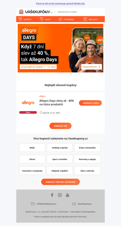 Allegro Days slevy až - 40% na tisíce produktů na Allegro.cz