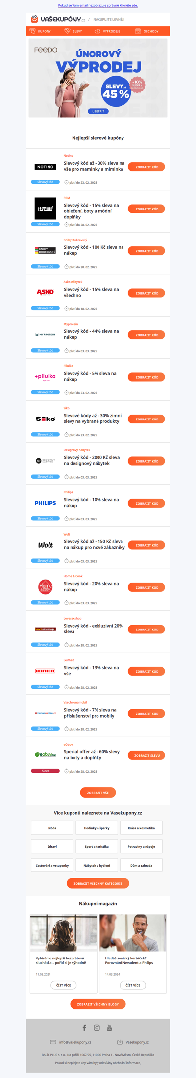 Slevové kupóny od Knihydobrovsky - 100 Kč | Notino - 30% | Prm - 15% | Siko - 30% | Myprotein - 44% | Designovynabytek - 2000 Kč | Home&cook - 20% | Philips - 10% a další