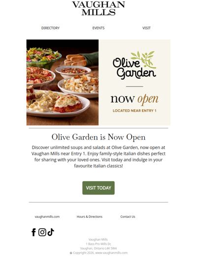 Olive Garden Now Open at Vaughan Mills