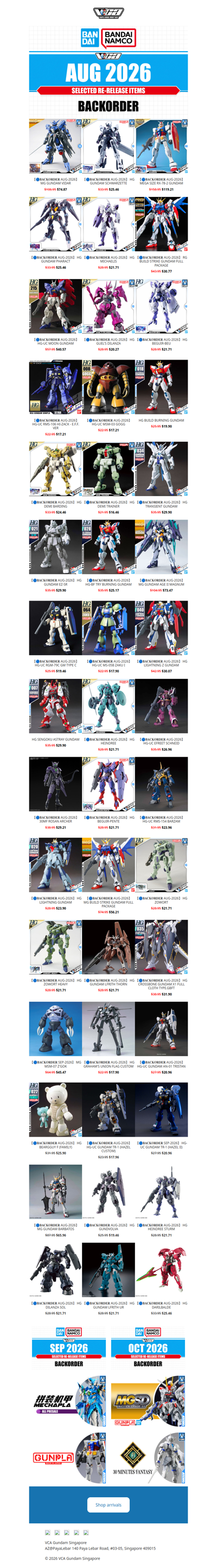 【𝐆𝐔𝐍𝐃𝐀𝐌 𝐁𝐀𝐂𝐊𝐎𝐑𝐃𝐄𝐑 𝐈𝐍𝐅𝐎】🔷 BANDAI COMING JUL/AUG-2026 GUNPLA RE-RELEASE INFO | VCA Gundam Singapore