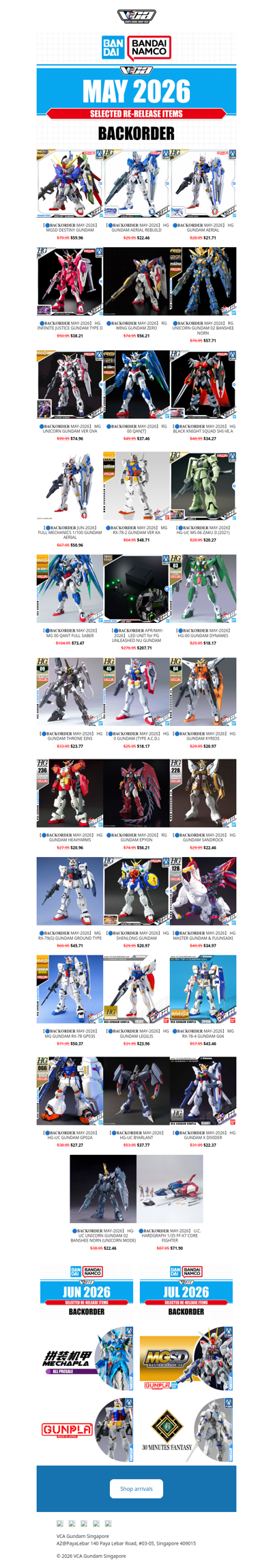 【𝐆𝐔𝐍𝐃𝐀𝐌 𝐁𝐀𝐂𝐊𝐎𝐑𝐃𝐄𝐑 𝐈𝐍𝐅𝐎】🔷 BANDAI COMING MAY/JUN-2026 GUNPLA RE-RELEASE INFO | VCA Gundam Singapore