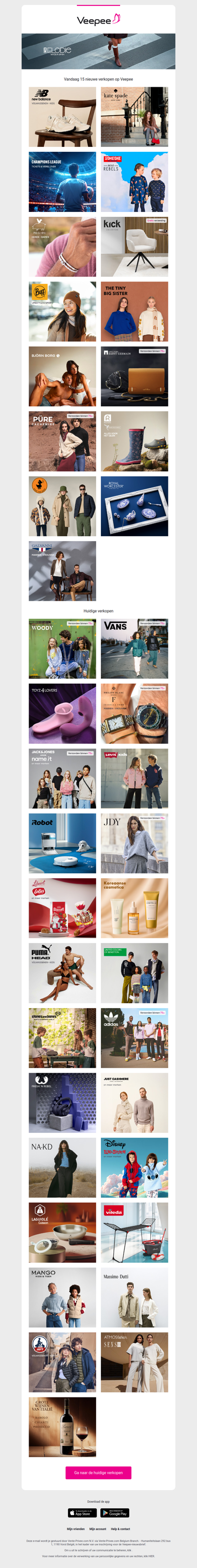 Vandaag: New Balance, Kate Spade, Champions League-wedstrijden en 12 andere verkopen op Veepee