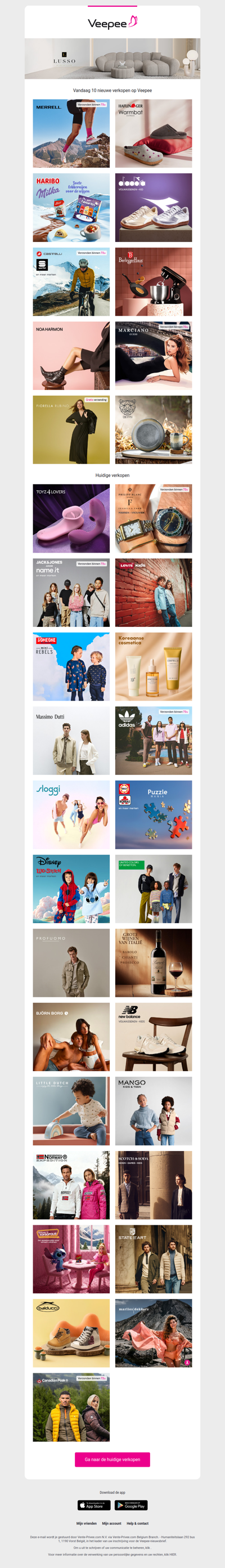 Vandaag: MERRELL, HAFLINGER, Libeert, Côte d'Or & Lotus en 7 andere verkopen op Veepee