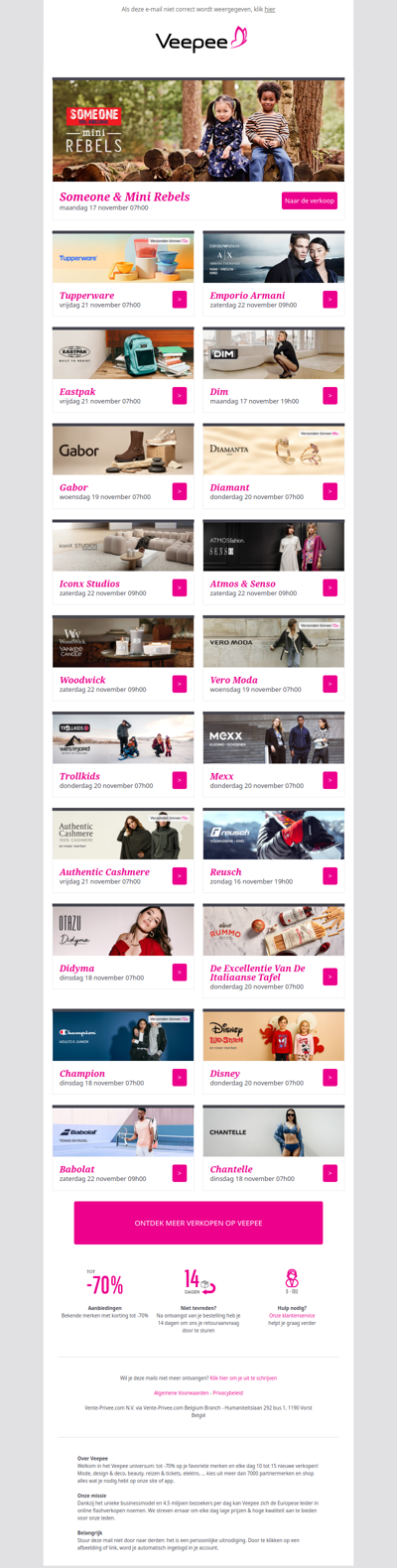 Deze week: Someone & Mini Rebels, Tupperware, Emporio Armani, Eastpak, Dim en meer!