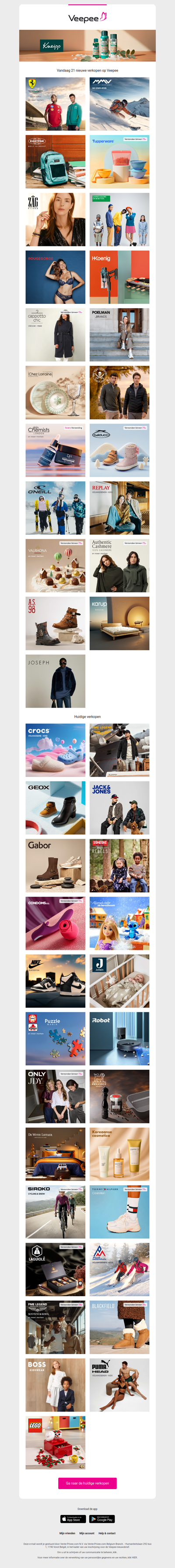 Vandaag: FANWEAR, MMV | Ski 2025/2026, Eastpak en 18 andere verkopen op Veepee