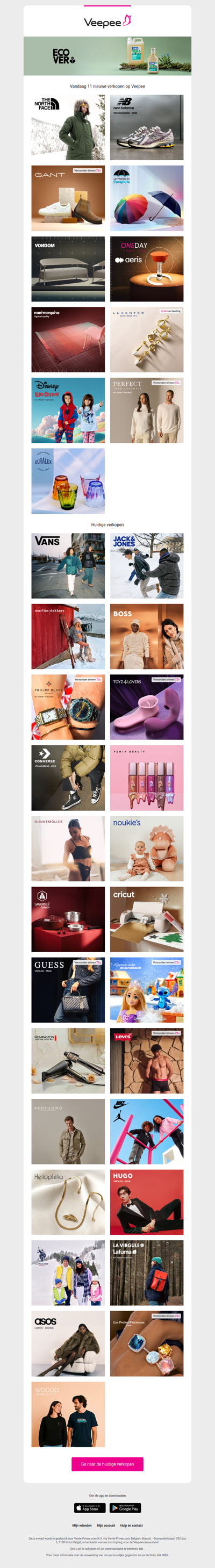 Vandaag: The North Face, NEW BALANCE, Gant en 8 andere verkopen op Veepee