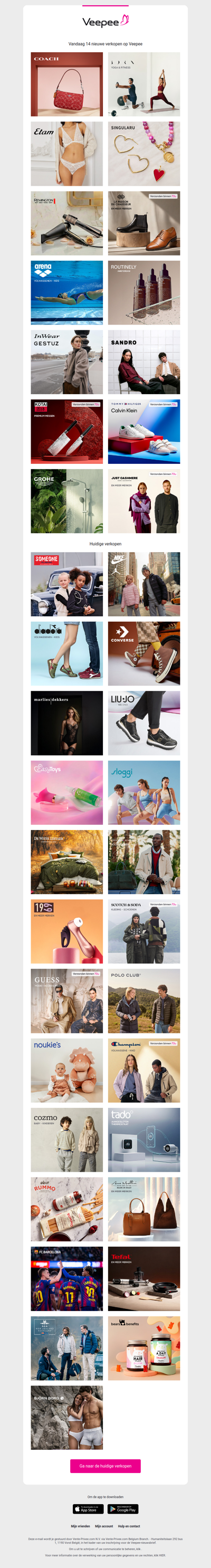 Vandaag: Coach, Born Living Yoga, Etam en 11 andere verkopen op Veepee