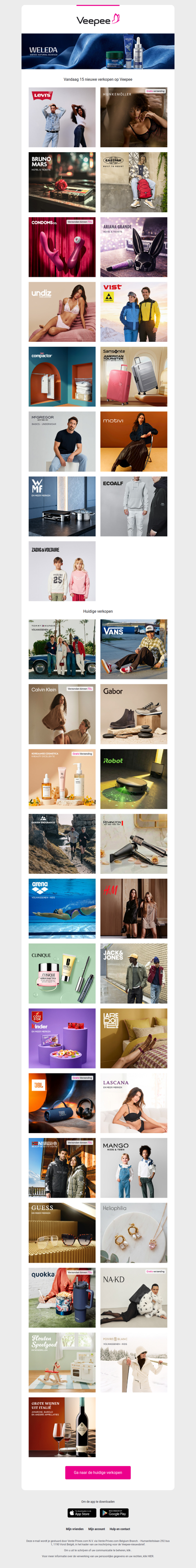 Vandaag: Levi's®, Hunkemöller, BRUNO MARS | Tickets + hotel en 12 andere verkopen op Veepee