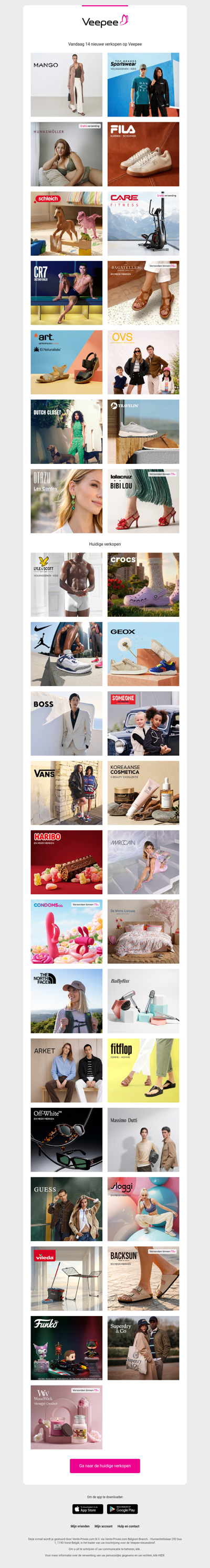 Vandaag: Mango, Top brands sportswear, Hunkemöller en 11 andere verkopen op Veepee