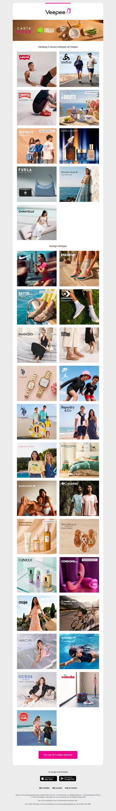 Vandaag: Levi's®, Odlo, Camper en 6 andere verkopen op Veepee