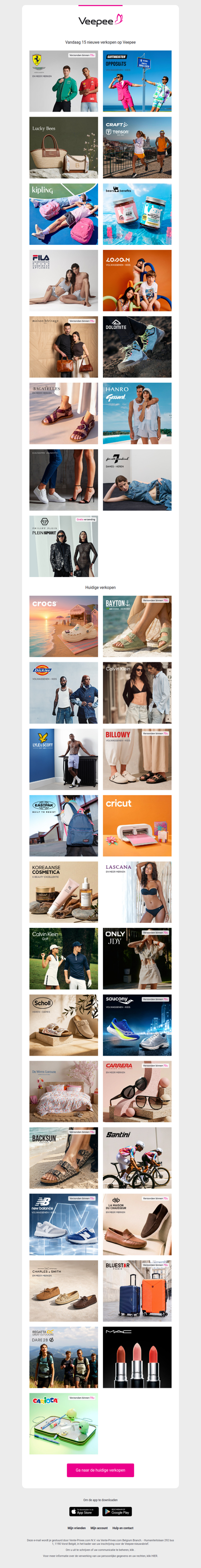 Vandaag: Fanwear, OppoSuits, Lucky Bees en 12 andere verkopen op Veepee