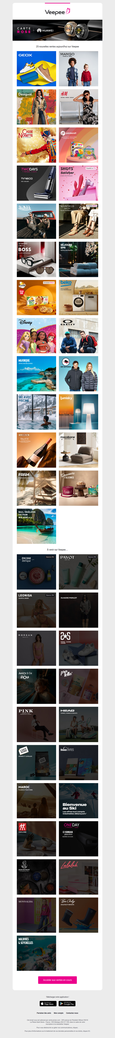 Bonjour, aujourd'hui Geox, Mango Kids, Desigual et 22 autres ventes sur Veepee