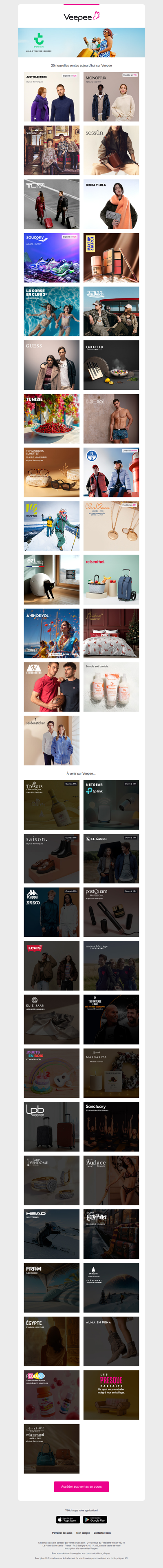 Aujourd'hui : Just Cashmere, Monoprix, Sergent Major et 22 autres ventes sur Veepee