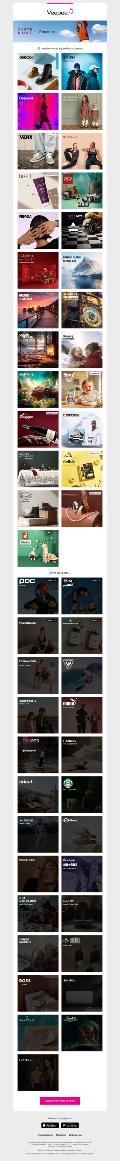 Bonjour, aujourd'hui Geox, Aigle, Desigual et 22 autres ventes sur Veepee
