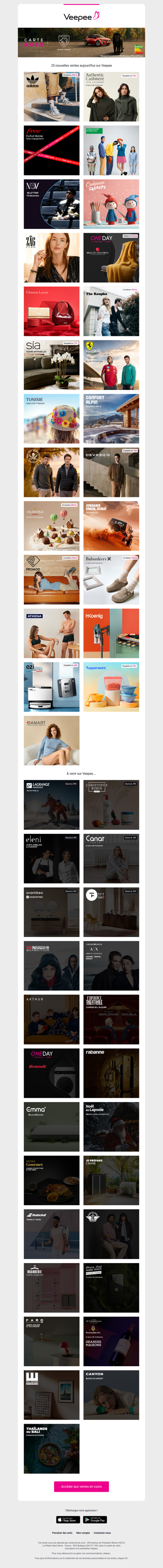 Bonjour, aujourd'hui Adidas, Authentic Cashmere, Free et 22 autres ventes sur Veepee