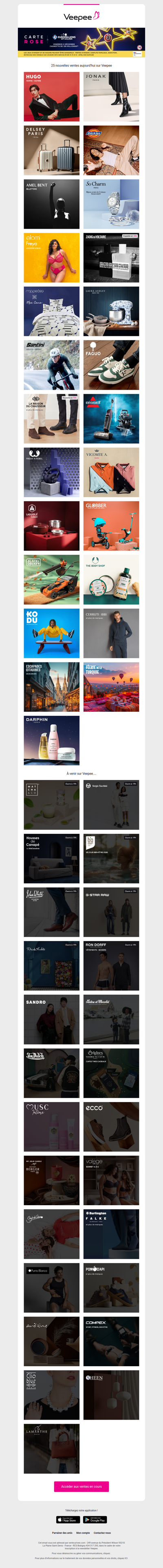 Aujourd'hui : Hugo, Jonak, Delsey et 22 autres ventes sur Veepee