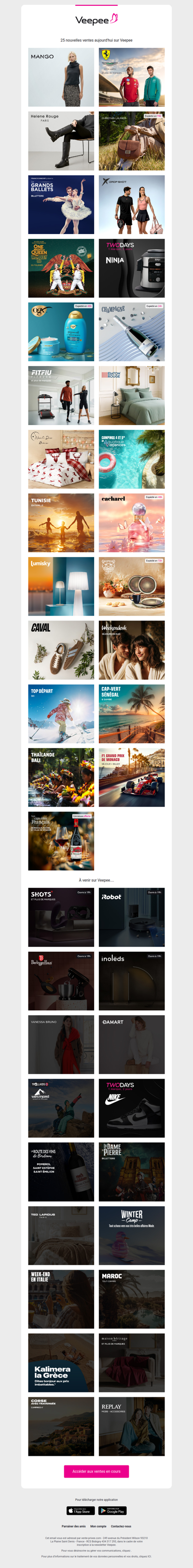 Bonjour, aujourd'hui Mango, Fanwear, Helene Rouge et 22 autres ventes sur Veepee