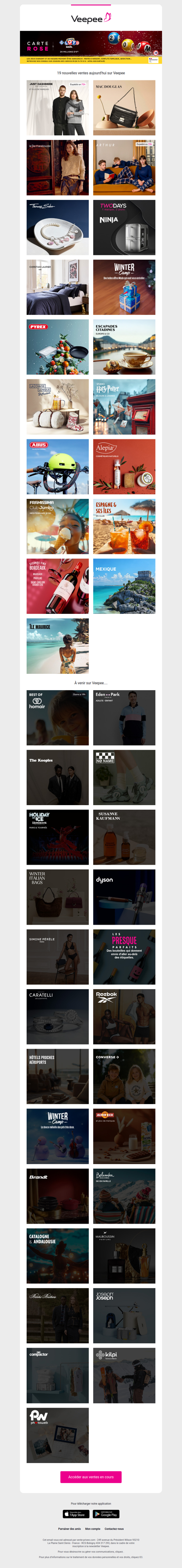 Aujourd'hui : Just cashmere , Mac Douglas, La Fée Maraboutée et 16 autres ventes sur Veepee