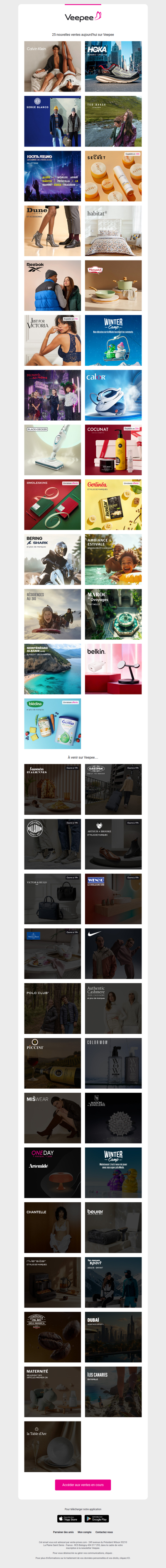 Aujourd'hui : Calvin Klein, Hoka, SERGE BLANCO et 22 autres ventes sur Veepee