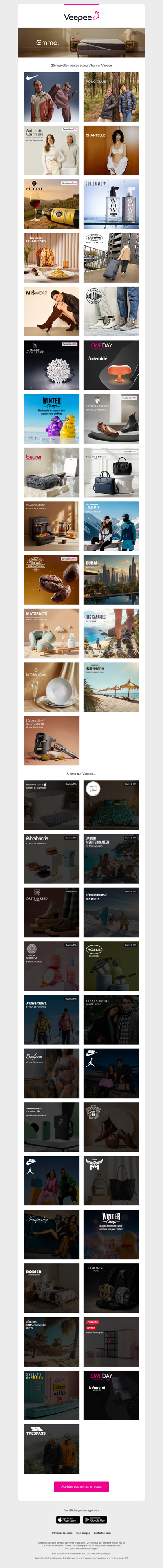 Bonjour, aujourd'hui Nike, Polo Club, Authentic Cashmere et 22 autres ventes sur Veepee