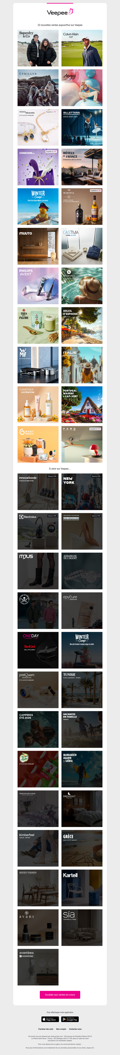 Aujourd'hui : Superdry, Calvin Klein Golf, Cyrillus et 19 autres ventes sur Veepee