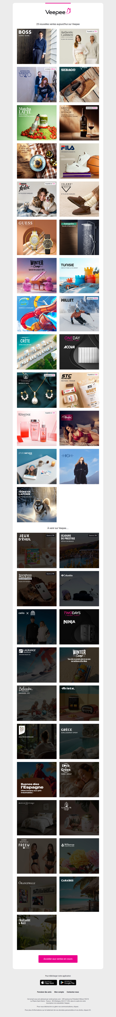 Bonjour, aujourd'hui Boss, Authentic Cashmere, Le temps des Cerises et 22 autres ventes sur Veepee