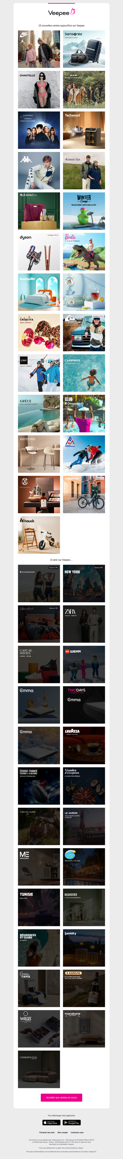 Aujourd'hui : Nike et Jordan Kids, Samsonite, Chantelle et 22 autres ventes sur Veepee