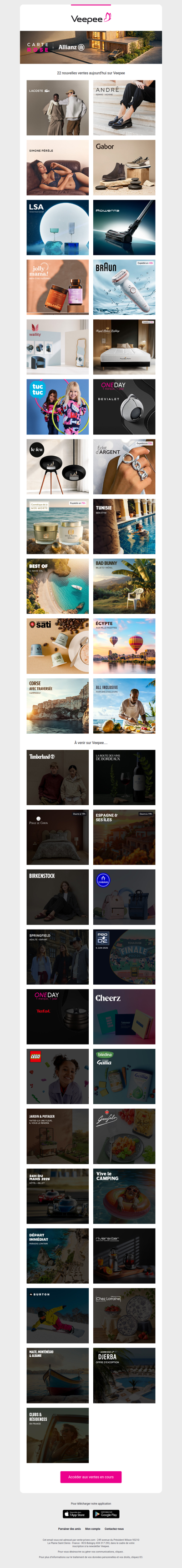 Bonjour, aujourd'hui Lacoste, André, Simone Pérèle et 19 autres ventes sur Veepee