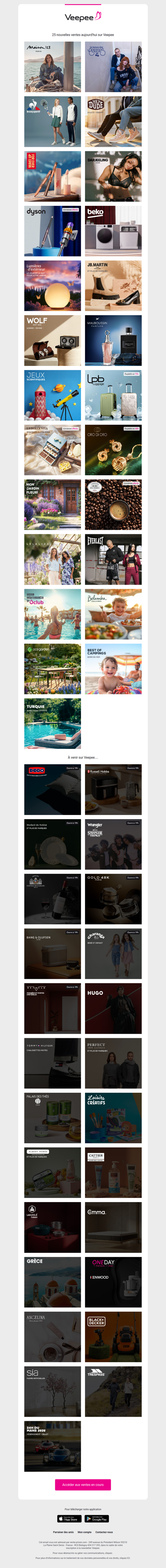 Bonjour, aujourd'hui Maison 123, Le temps des Cerises, Le Coq Sportif et 22 autres ventes sur Veepee