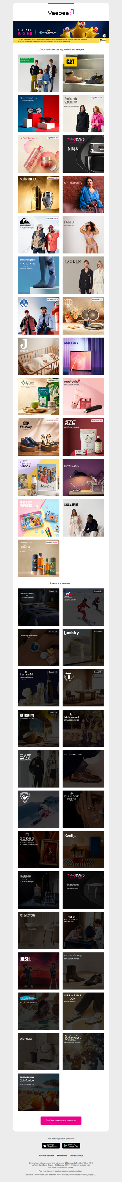 Aujourd'hui : United Colors of Benetton, Caterpillar, Top Brands Eyewear et 22 autres ventes sur Veepee