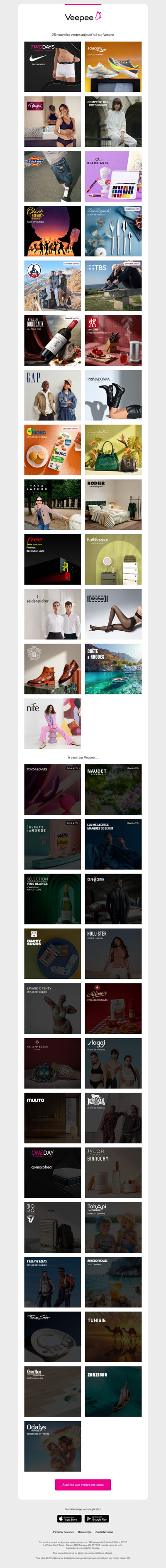 Aujourd'hui : Nike, Saucony, Playtex et 22 autres ventes sur Veepee