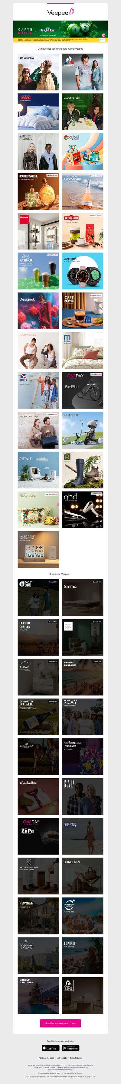 Aujourd'hui : Columbia, Le Coq Sportif, Dodo et 22 autres ventes sur Veepee