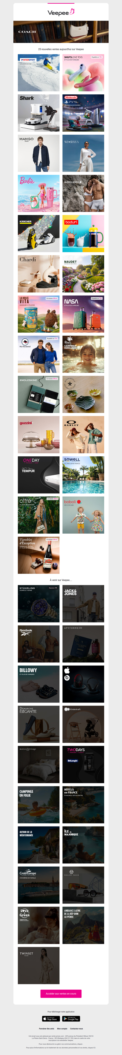 Bonjour, aujourd'hui Intersport, Shots Toys, Satisfyer, Shark  et 22 autres ventes sur Veepee