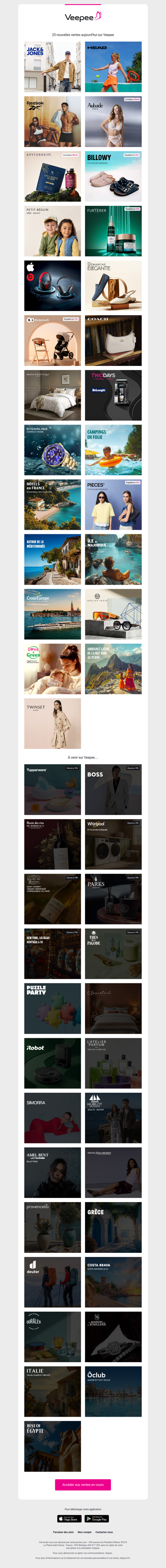 Aujourd'hui : Jack & Jones, Head, Reebok et 22 autres ventes sur Veepee