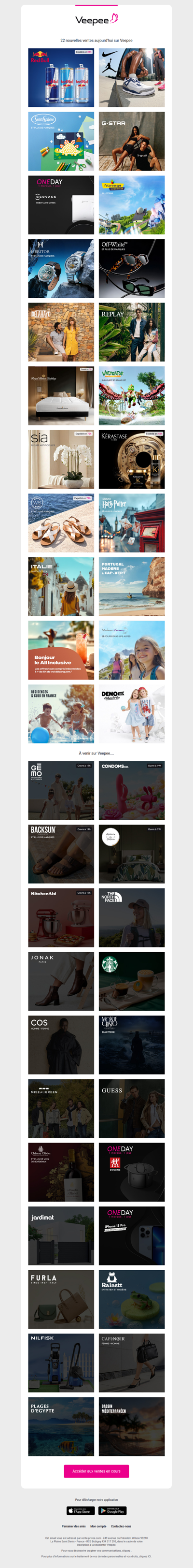 Aujourd'hui : Red Bull, Nike, Sento Sphère et 19 autres ventes sur Veepee