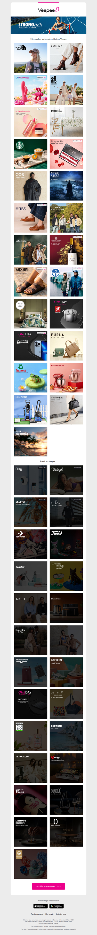 Bonjour, aujourd'hui The North Face, Jonak, Condoms & Co et 22 autres ventes sur Veepee