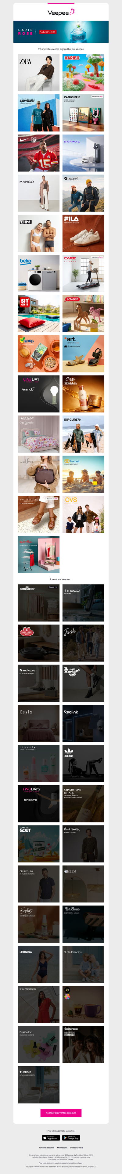 Aujourd'hui : Zara, Confiseries Haribo, Top brands sportswear et 22 autres ventes sur Veepee