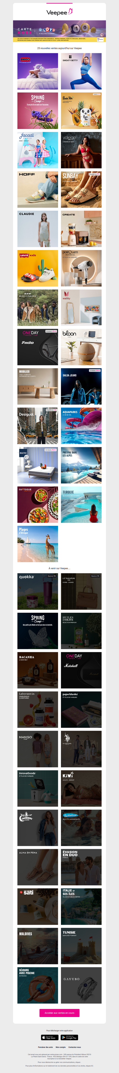 Aujourd'hui : Dodo, Sweaty Betty, Spring camp et 22 autres ventes sur Veepee