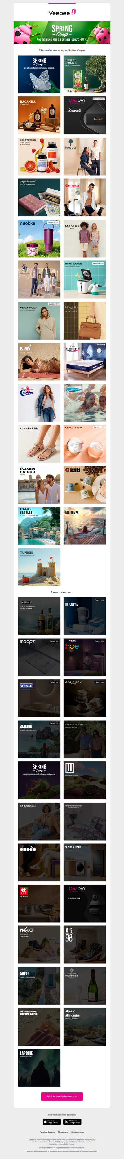 Aujourd'hui : Spring camp, Huiles d'olive, Bacanha et 22 autres ventes sur Veepee