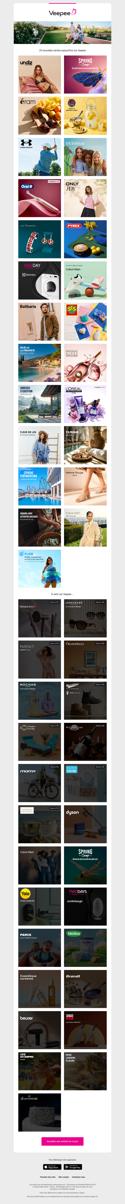 Aujourd'hui : Undiz, Spring Camp, Eram et 22 autres ventes sur Veepee