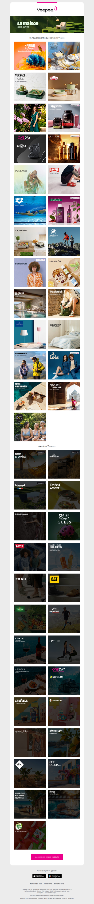 Bonjour, aujourd'hui Spring Camp, Marcato, Versace, Rosenthal et 22 autres ventes sur Veepee