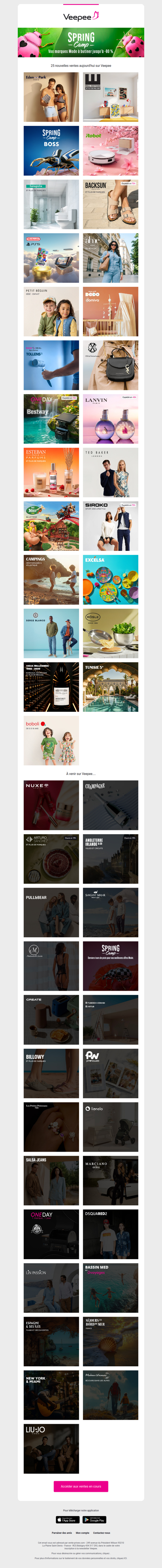 Aujourd'hui : Eden Park, Wall Editions, Easter camp et 22 autres ventes sur Veepee