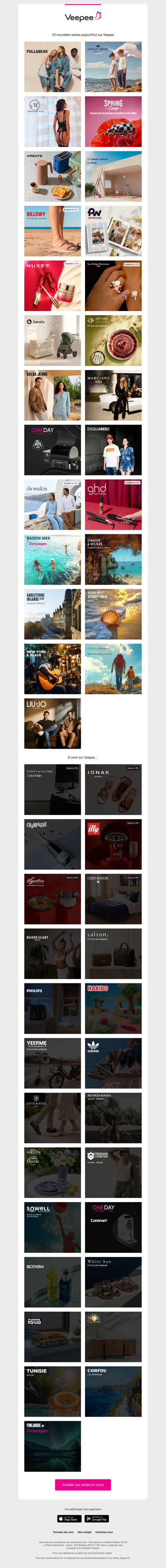 Aujourd'hui : Pull&Bear, Sergent Major, Mademoiselle Secrète et 22 autres ventes sur Veepee